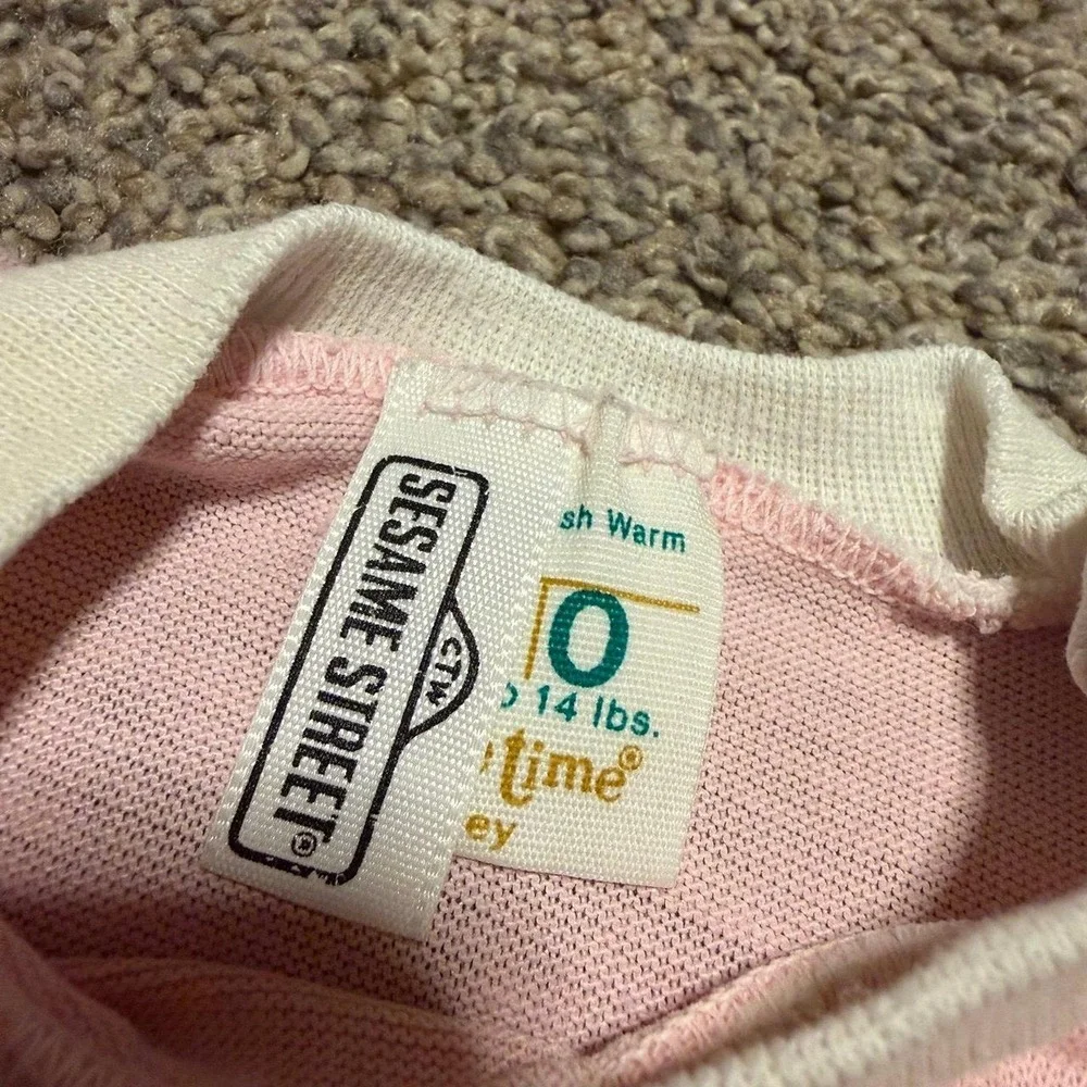 Vintage Sesame Street Baby Onesie 10-14 lbs Pink Tea Party Teddy Bear USA